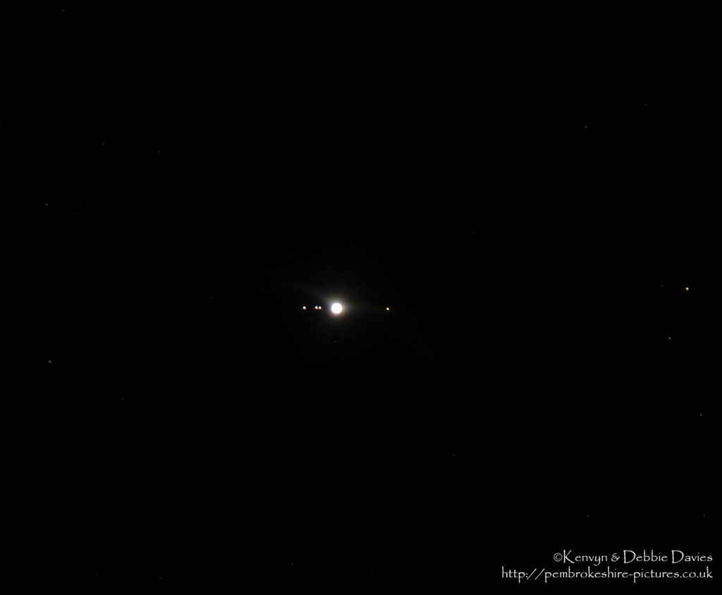From left: Ganymede,Europa, Io, Jupiter and Callisto